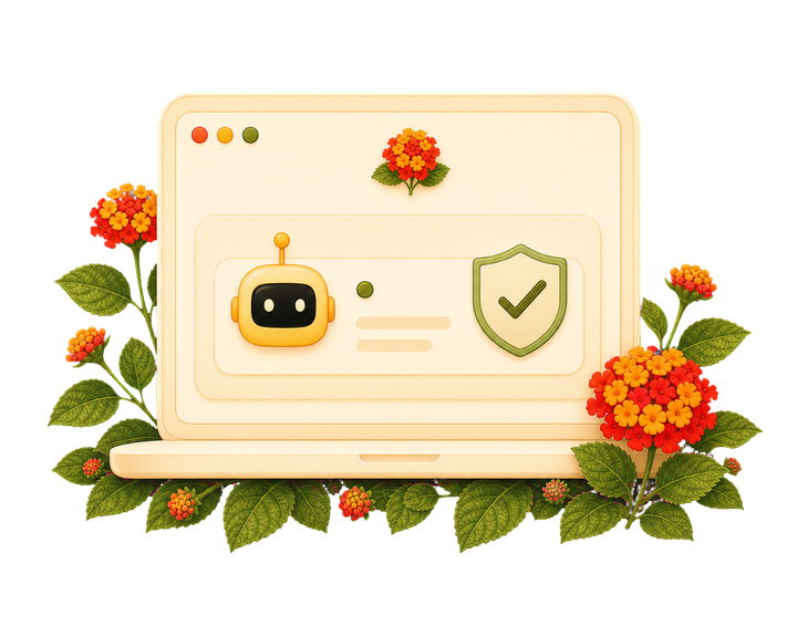 Illustration of a laptop running a local Blume agent beside a privacy shield with a checkmark